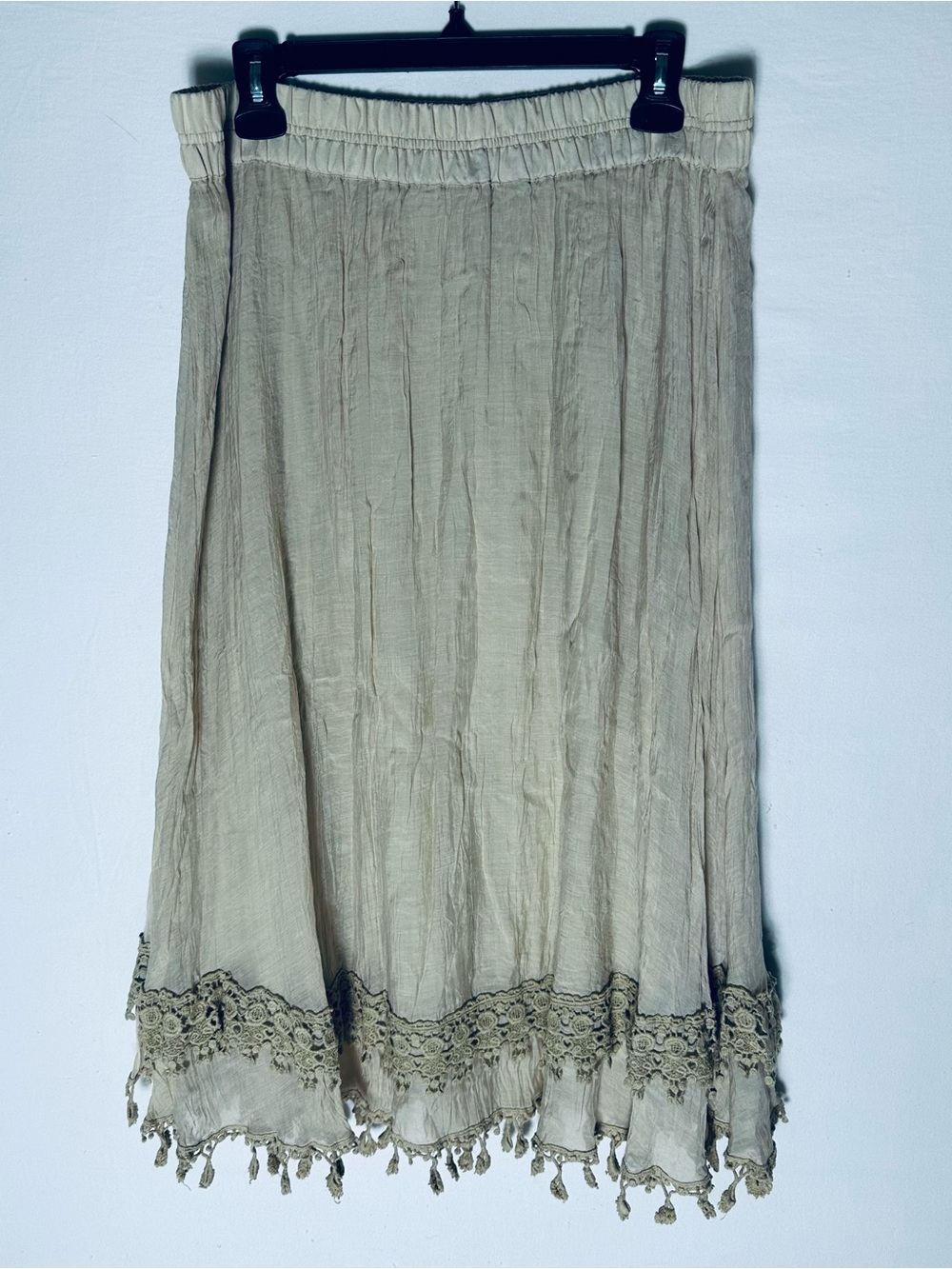 Vintage Y2K Krazy Kat Beige Crochet Tassel Midi Skirt XL Boho Festival Fairy
